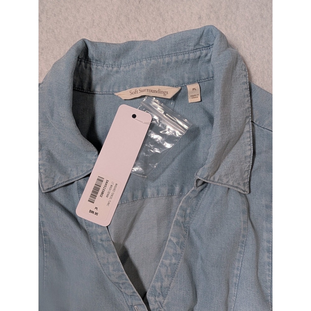 Soft Surroundings Washed Tencel Tunic Light Wash Denim Blue Asymmetric Top 3AH51 - Picture 3 of 5